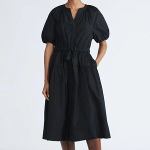 Elegant Black Midi Dress cotton